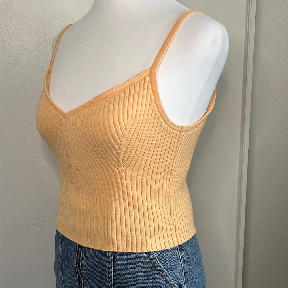 RVCA Peach Ribbed Knit Crop Cami Sweater Tank Top V-Neck Boho